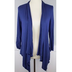 Navy Blue Open Front Handkerchief hem Cardigan